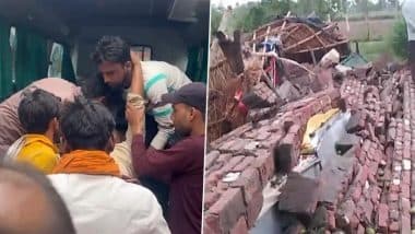 Lakhimpur Wall Collapse: 2 Killed, 3 Injured As Wall Collapses Buries Family Amid Severe Storm in Uttar Pradesh (Watch Video)