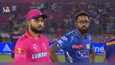 Sports News | IPL 2025: RR Skipper Riyan Parag Wins Toss, Opts to Bowl Against MI