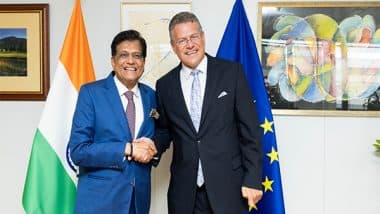 Business News | Piyush Goyal Holds Trade Talks with EU Commissioner, India-EU Reaffirm to Conclude FTA by End of 2025