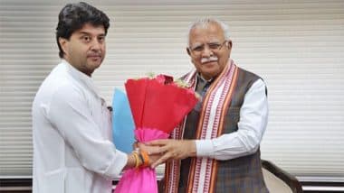 India News | Union Minister Scindia Meets Manohar Lal, Seeks Rs 250 Cr for Gwalior-Chambal Region Development