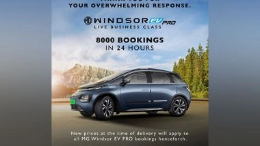 Business News | MG Windsor PRO Secures 8,000 Bookings Within 24 Hours of Launch