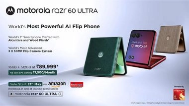 Business News | Motorola Razr 60 Ultra- the World's Most Powerful AI Flip Phone with Snapdragon® 8 Elite & Moto AI, Launched at Just Rs. 89,999* (16GB+512GB)