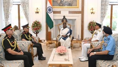 Operation Sindoor: CDS General Anil Chauhan, Chiefs of Indian Army, Navy and IAF Brief President Droupadi Murmu on India’s Precision Strike at Terrorist Camps in Pakistan (See Pic)
