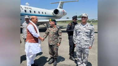 India News | J-K: Rajnath Singh Arrives in Srinagar; to Interact with Army Personnel