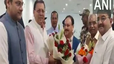 India News | Uttarakhand CM Pushkar Singh Dhami Welcomes Union Minister JP Nadda at Jolly Grant Airport