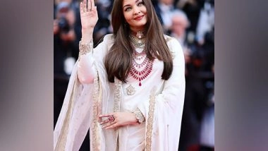 Entertainment News | Cannes: Aishwarya Rai Bachchan Exudes Desi Royalty in Banarasi Saree, Flaunts Sindoor
