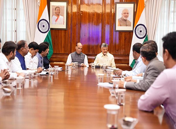 India News | Chandrababu Naidu Meets Rajnath Singh, Presents Vision to Transform Andhra Pradesh Intro Defence, Aerospace Hub