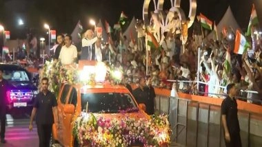 India News | PM Modi Receives Warm Welcome from Gujarat Governor and Chief Minister at Ahmedabad Airport