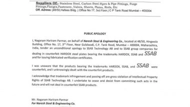 Business News | Steelmaker SSAB, the Manufacturer of Hardox® Wear Plate, Cracks Down on Trademark Infringement in India