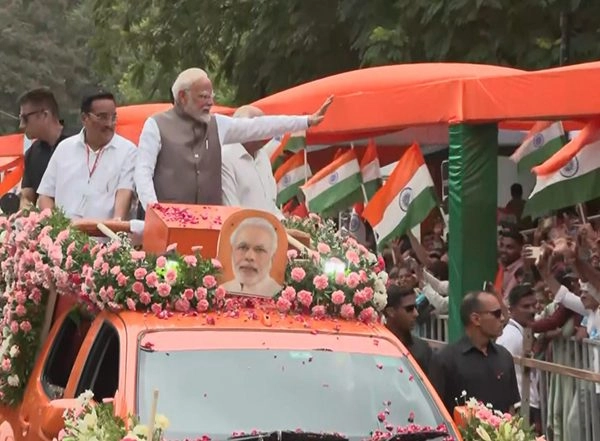 India News | PM Narendra Modi Holds Roadshow in Gujarat's Gandhinagar
