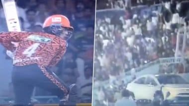 Abhishek Sharma's Massive Six Hits the Windshield of TATA Curvv Outside Boundary Line, Makes A Dent On Car During RCB vs SRH IPL 2025 Match