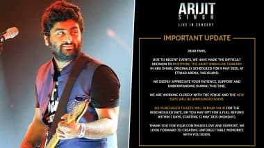 Operation Sindoor: Arijit Singh's Abu Dhabi Concert of May 9 CANCELLED Amid India-Pakistan War Tensions; Refunds From May 12