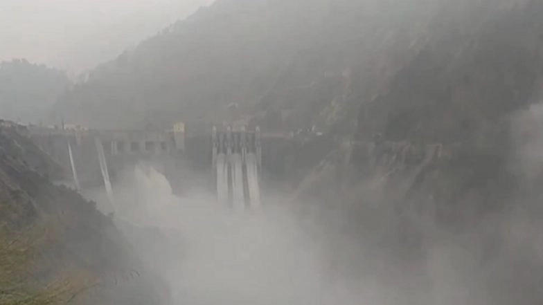 Jammu and Kashmir: Multiple Gates of Baglihar Dam on Chenab River in Ramban Opened Following Heavy Rainfall in the Region (Watch Video)