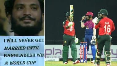 ‘Will Never Get Married…’ Bangladesh Fan Spotted With Hilarious Placard During UAE vs BAN 2nd T20I 2025 Match (Watch Video)