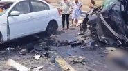 Bhavnagar Road Accident: 3 Killed on Spot Following Deadly Collision Between 2 Cars on Bhavnagar-Dholera National Highway in Gujarat, Disturbing Video Surfaces