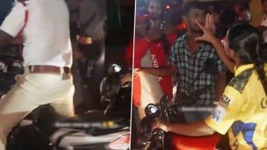 Brave CSK Fangirl Ridding Bike Trolls RCB Fan With Savage Action, Her Swag and Heroic Entry of Traffic Police Goes Viral (Watch Video)