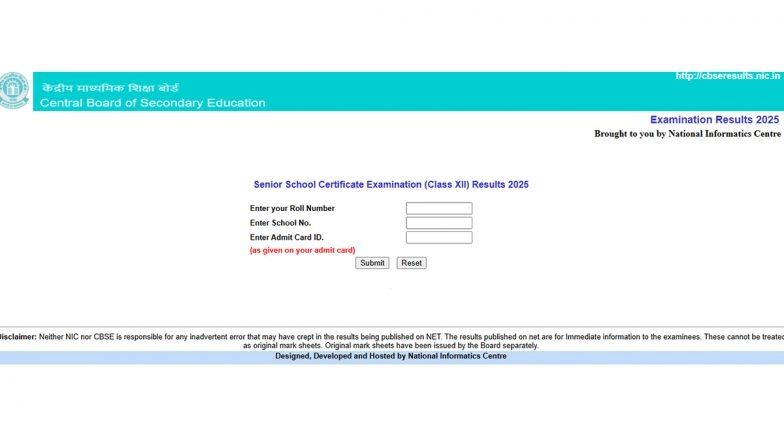 CBSE 12th Result 2025 Out at cbseresults.nic.in: Central Board of Secondary Education Releases CBSE Board Results for Class 12, Know List of Websites and How To Check Scorecard
