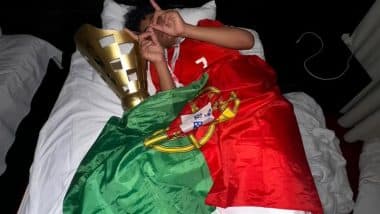 Cristiano Ronaldo Jr Poses With Vlatko-Markovic Tournament 2025 Trophy in Bed After Scoring Brace to Help Portugal U-15 Win Title (See Pic)