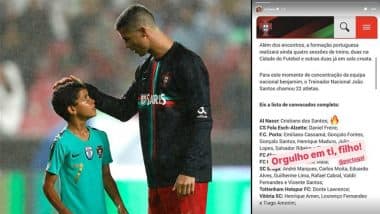 Cristiano Ronaldo Congratulates Son Cristiano Jr After He Earns Call-Up to Portugal U-15 Football Team, Al-Nassr Star Says 'Proud of You' (See Instagram Stories)