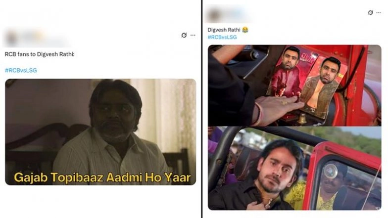 Digvesh Rathi Funny Memes Go Viral After Lucknow Super Giants Spinner Try 'Mankading' Jitesh Sharma at Non-Striker's End During LSG vs RCB IPL 2025 Match