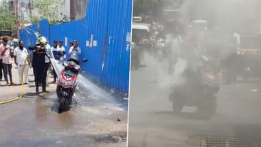 Pune: Electric Scooter Catches Fire at DSK Chowk in Maharashtra's Dhayri, Fire Brigade Officials Bring Blaze Under Control (See Photo and Video)