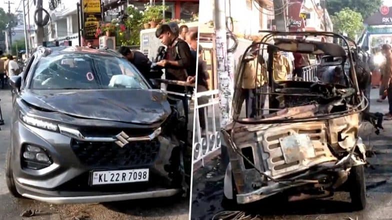 Thiruvananthapuram Road Accident: Man Charred to Death After Auto-Rickshaw Catches Fire in Multi-Vehicle Crash Near St Mary슬롯사이트s School (Watch Video)