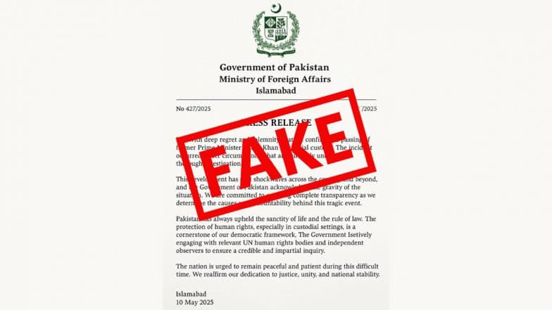 Did Former Pakistan PM Imran Khan Die in Judicial Custody? Fact Check Exposes Fake News Fueled by Doctored Press Release and Old Video Clip