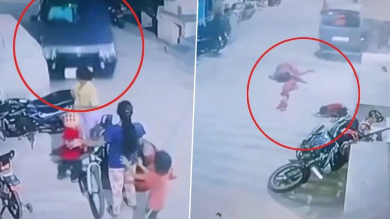 Horrific Accident Caught on Camera in Kota: Speeding Car Hits Woman, 4 Children, Drags Them for 10 Feet; Disturbing Video Surfaces