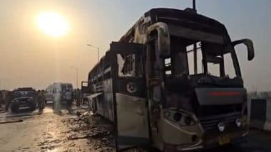 Lucknow Bus Fire: 5 Including 2 Children Dead After Bus Travelling From Bihar to Delhi Catches Fire on Kisan Path, Videos Surface