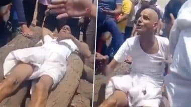 Jaipur Shocker: Man Halts Mother’s Cremation Demanding Her Silver Bangles, Lies Down on Pyre; Video Surfaces