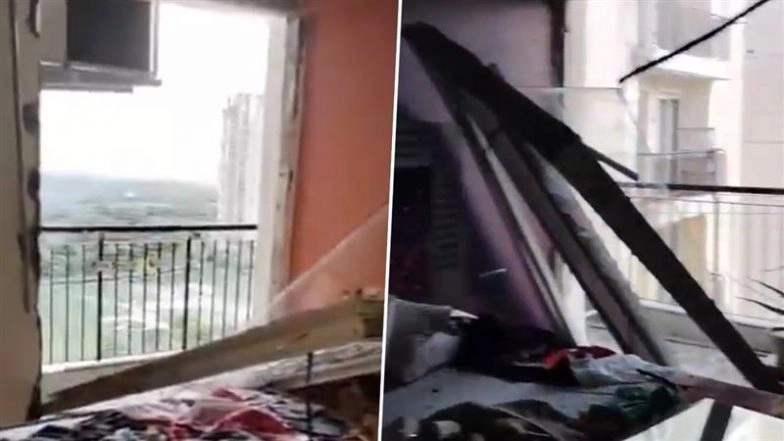 Jaypee Aman Society in Noida Rocked by Storm: Windows and Doors Collapse in High-Rise Flat, Viral Video Sparks Outrage Over Construction Quality