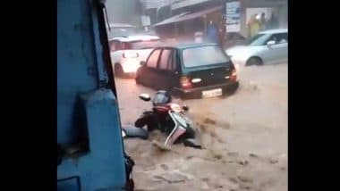 Goa Rains: Man Swept Away With Scooty in Flooded Street As Heavy Downpour Causes Chaos, Shocking Video Surfaces