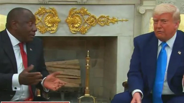 ‘I Am Sorry I Don’t Have a Plane To Give You’: South African President Cyril Ramaphosa Jokes With Donald Trump in Oval Office, US President Responds (Watch Video)