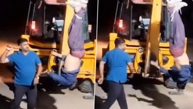 Beawar Shocker: Man Brutally Thrashes Dump Truck Driver by Tying Him Upside Down To JCB for Hours in Rajasthan; Police Arrest Accused After Video Goes Viral