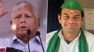 Tej Pratap Yadav Expelled From RJD: Lalu Prasad Yadav Removes His Son From Party for 6 Years Over 'Irresponsible Behaviour' Amid Relationship Row