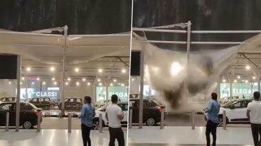 Delhi Rains: Membrane Shade Collapses at IGI Airport Amid Downpour, No Injuries Reported (Watch Video)