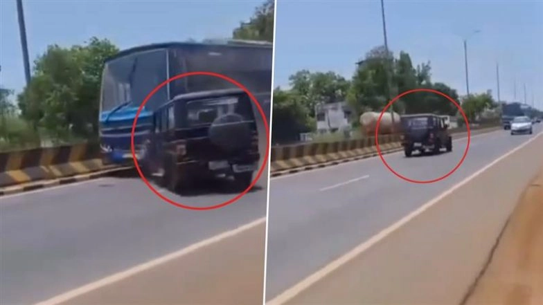 Tamil Nadu: Alleged Police SUV Drives Wrong Way on One-Way Road, Crashes Into TNSTC Bus; Video Goes Viral