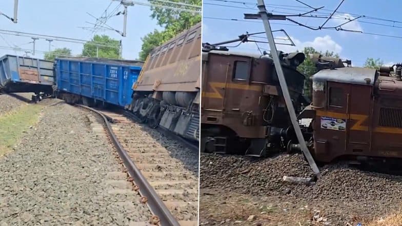 Jalgaon Train Derailment: Goods Train Derails at Amalner in Maharashtra on Bhusaval-Nandurbar Route, Loco Pilot and Guard Safe (Watch Video)