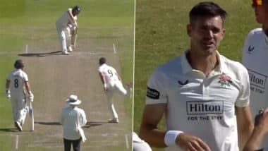 42-Year-Old James Anderson Scalps Maiden Wicket in County Championship 2025, Cleans Up Caleb Jewell During Lancashire vs Derbyshire Match (Watch Video)