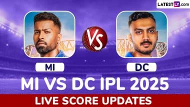 MI 123/5 in 16.3 Overs | MI vs DC Live Score Updates of IPL 2025: Dushmantha Chameera Takes the Big Wicket of Hardik Pandya