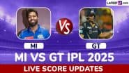 MI vs GT Live Score Updates of IPL 2025: Shubman Gill Wins Toss, Opts to Field First