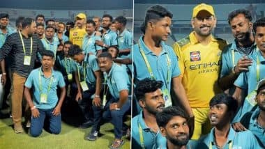 MS Dhoni Poses for Pictures With Eden Gardens Groundstaff After KKR vs CSK IPL 2025 Match, Video Goes Viral