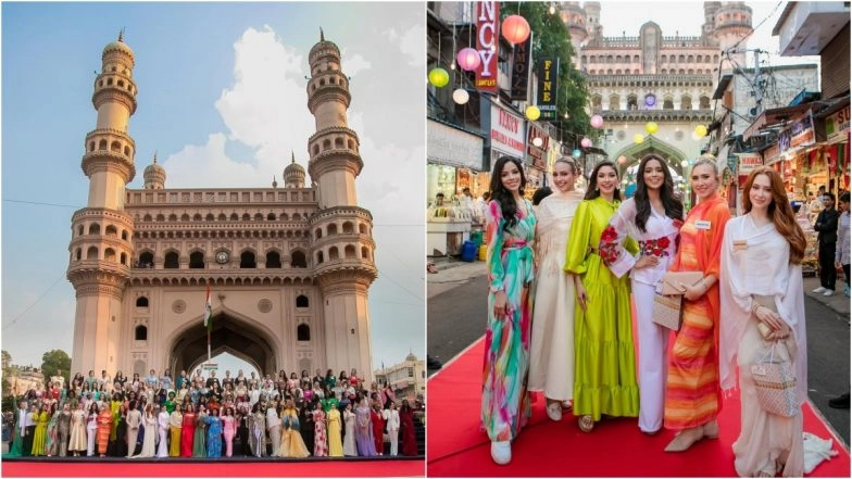 Miss World 2025 Photo Session at Charminar: 109 Contestants of 72nd Miss World Beauty Pageant Visit Iconic Monument in Hyderabad, Pose for Snaps