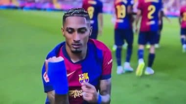 Raphinha Performs the ‘Gael Celebration’ After Scoring the Winner and Completing His Brace During Barcelona vs Real Madrid La Liga 2024–25 El Clasico Match (Watch Video)