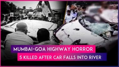 Mumbai-Goa Highway Accident: 5 Killed As Car Plunges Into Jagbudi River in Maharashtra’s Ratnagiri, Rescuers Struggle to Retrieve Bodies From Mangled Vehicle