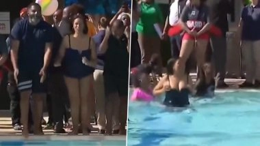 US: Washington DC Mayor Muriel Bowser Celebrates Launch of Outdoor Pool Season With the Annual 'Jump In' Event, Seen Jumping Into Swimming Pool (Watch Video)