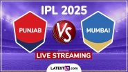 Punjab Kings vs Mumbai Indians IPL 2025 Free Live Streaming Online: How To Watch PBKS vs MI Indian Premier League T20 Cricket Match Live Telecast on TV?