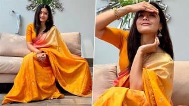 Rashmika Mandanna Dazzles in Orange Saree, Actress Shares a Glimpse of Her ‘Irreplaceable Favourites’ (See Pictures)