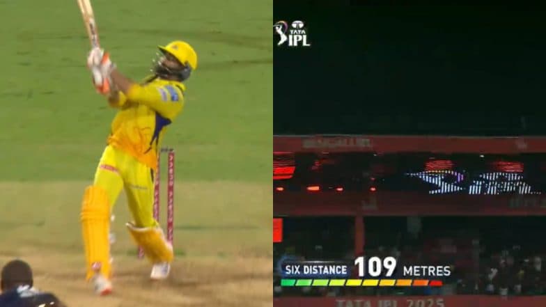 Ravindra Jadeja Hits Monstrous 109 M Six Against Lungi Ngidi, Ball Lands On Roof of M Chinnaswamy Stadium During RCB vs CSK IPL 2025 Match (Watch Video)