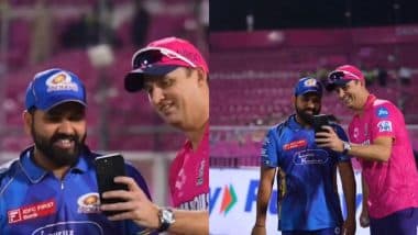 Rohit Sharma Gifts His Bat to Shane Bond’s Son, Star Cricketer Sends Hilarious Message on Video Call After RR vs MI IPL 2025 Match (Watch Video)